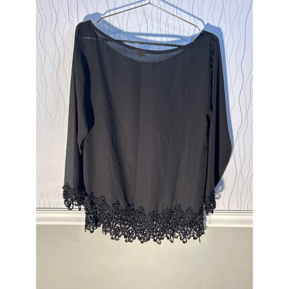 TVZ Blouse Womens Medium‎ Black lace Trimmed Sheer crochet Whims goth  Witchy - Picture 4 of 9